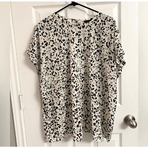 Halogen Cap Sleeve Black Gray Printed Blouse Plus Size 3X Office Casual - Picture 1 of 5